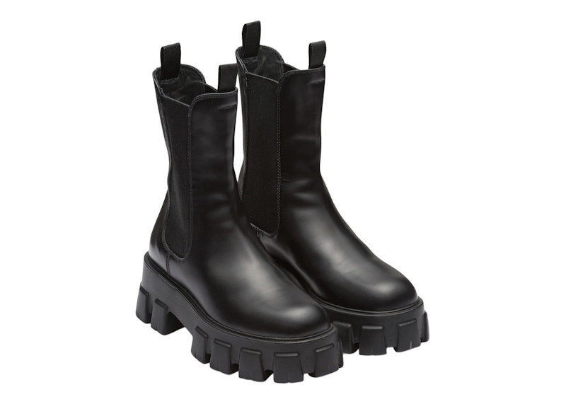 Prada Monolith 55mm Ankle Boot Black Brushed Leather