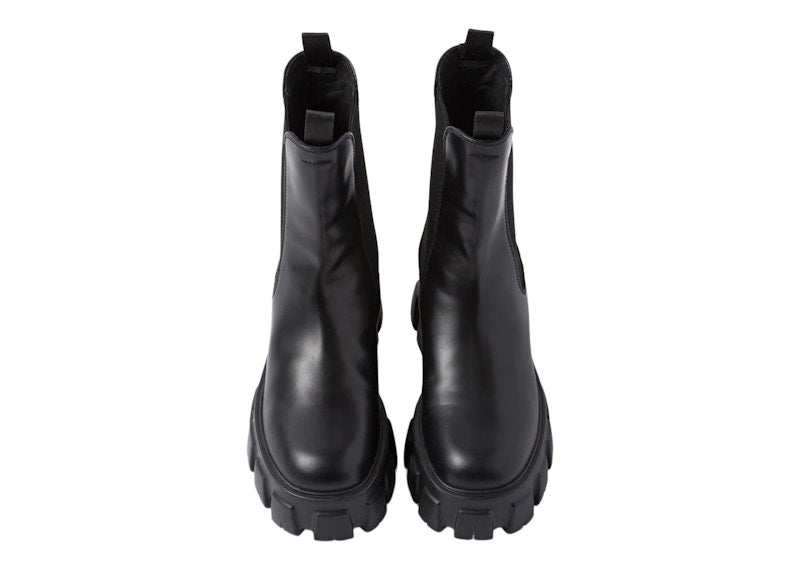 Prada Monolith 55mm Ankle Boot Black Brushed Leather