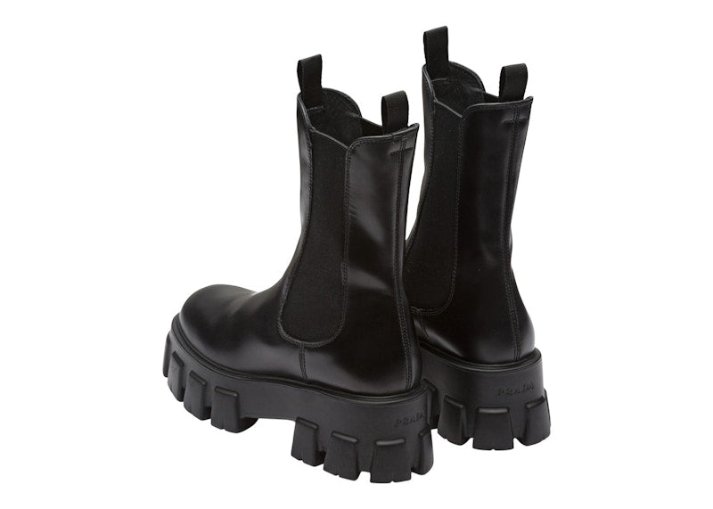 Prada Monolith 55mm Ankle Boot Black Brushed Leather