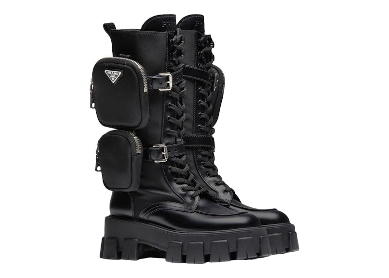 Prada Monolith 55mm Pouch Tall Boots Black Leather