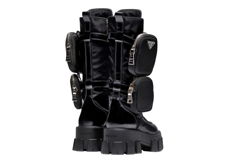 Prada Monolith 55mm Pouch Tall Boots Black Leather