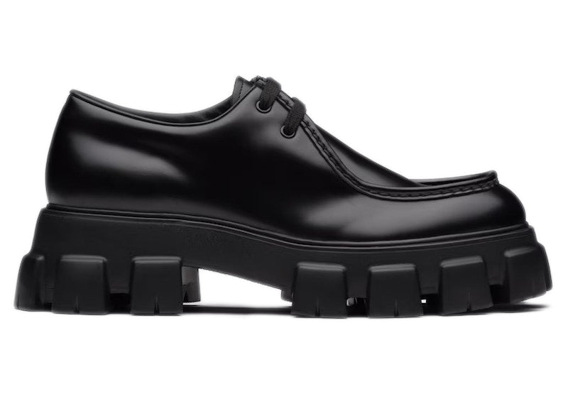 Prada Monolith Lace-Up Shoe Black Brushed Leather