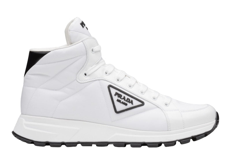 Prada PRAX 01 High Top Re-Nylon and Brushed Leather White Black