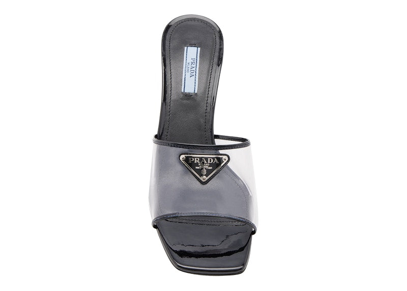 Prada Plexiglas 65mm Mule Sandals Black Patent Leather