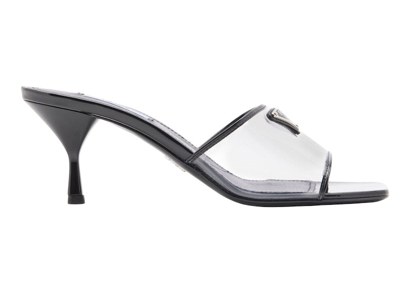 Prada Plexiglas 65mm Mule Sandals Black Patent Leather