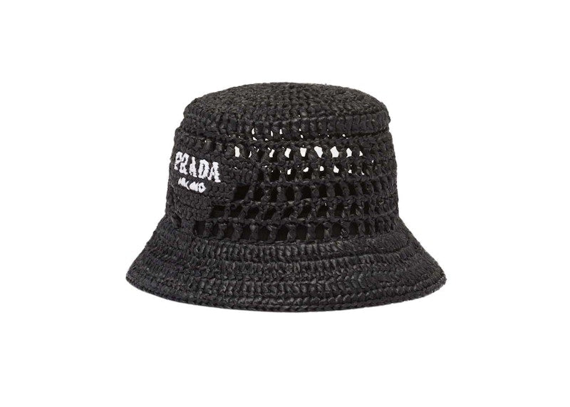 Prada Raffia Bucket Hat Black/White