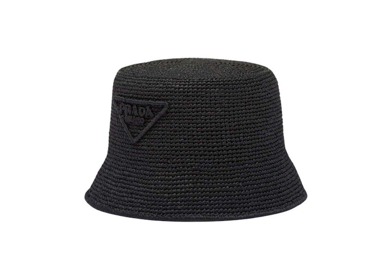 Prada Raffia Bucket Hat Black