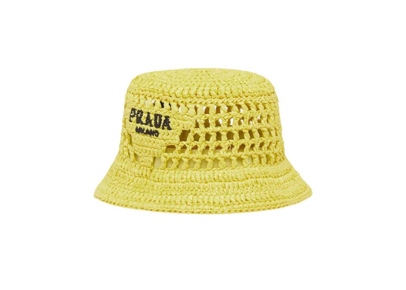 Prada Raffia Bucket Hat Citron Green