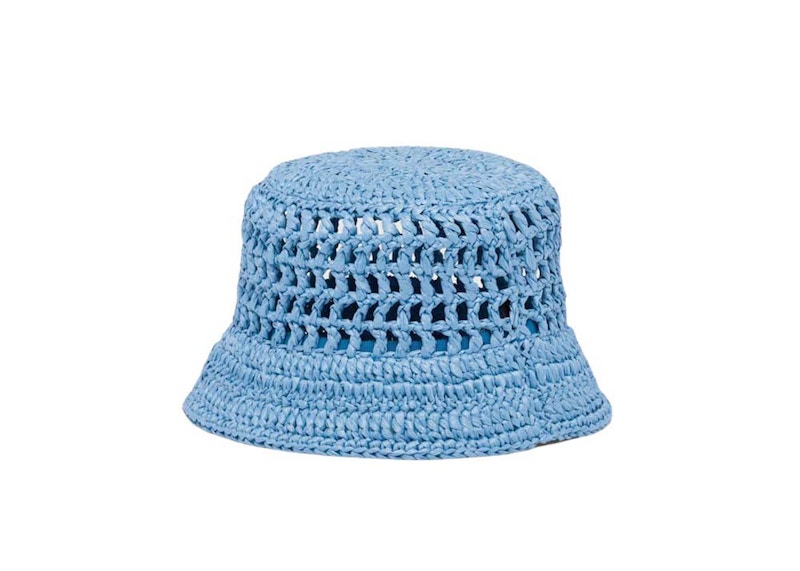 Prada Raffia Bucket Hat Light Blue