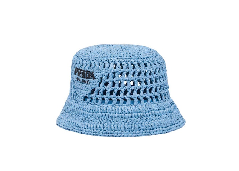 Prada Raffia Bucket Hat Light Blue