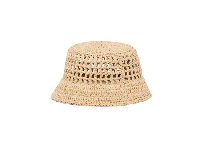 Prada Raffia Bucket Hat Natural