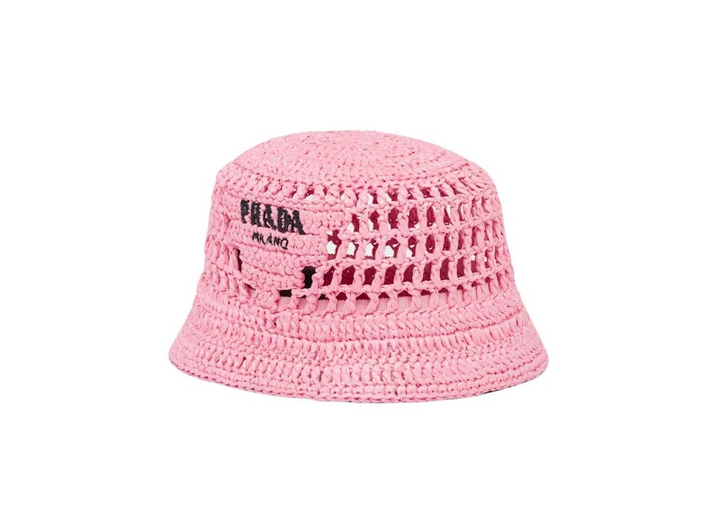 Prada Raffia Bucket Hat Petal Pink