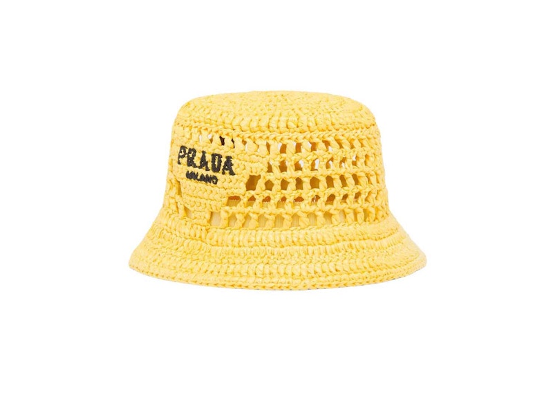 Prada Raffia Bucket Hat Yellow