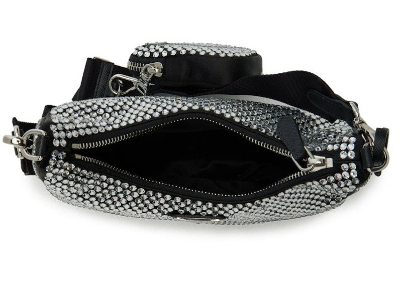 Prada Re-Edition 2005 Crystal-Embellished Satin Bag Silver