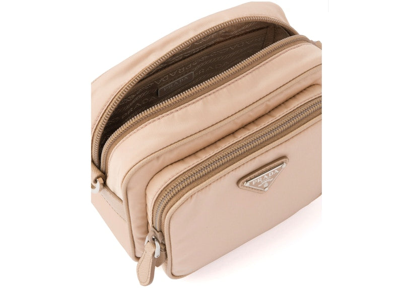 Prada Re-Edition 2005 Nylon Bag Silver-tone Cameo Beige