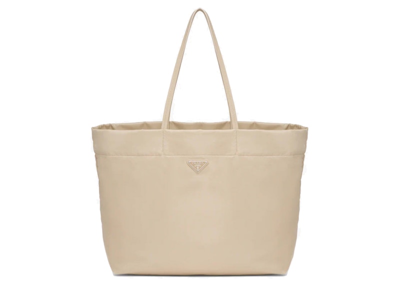 Prada Re-Nylon and Saffiano Leather Tote Bag Desert Beige