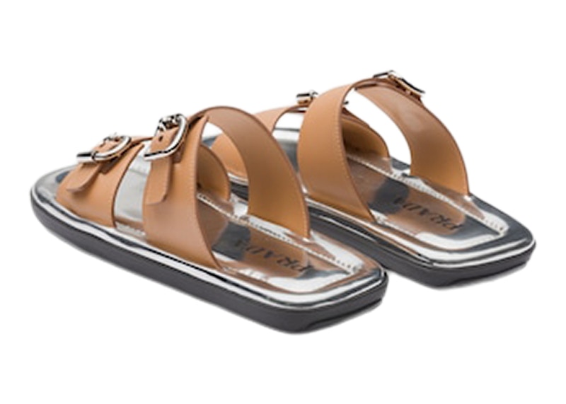 Prada Rectangle Sandals Beige Leather