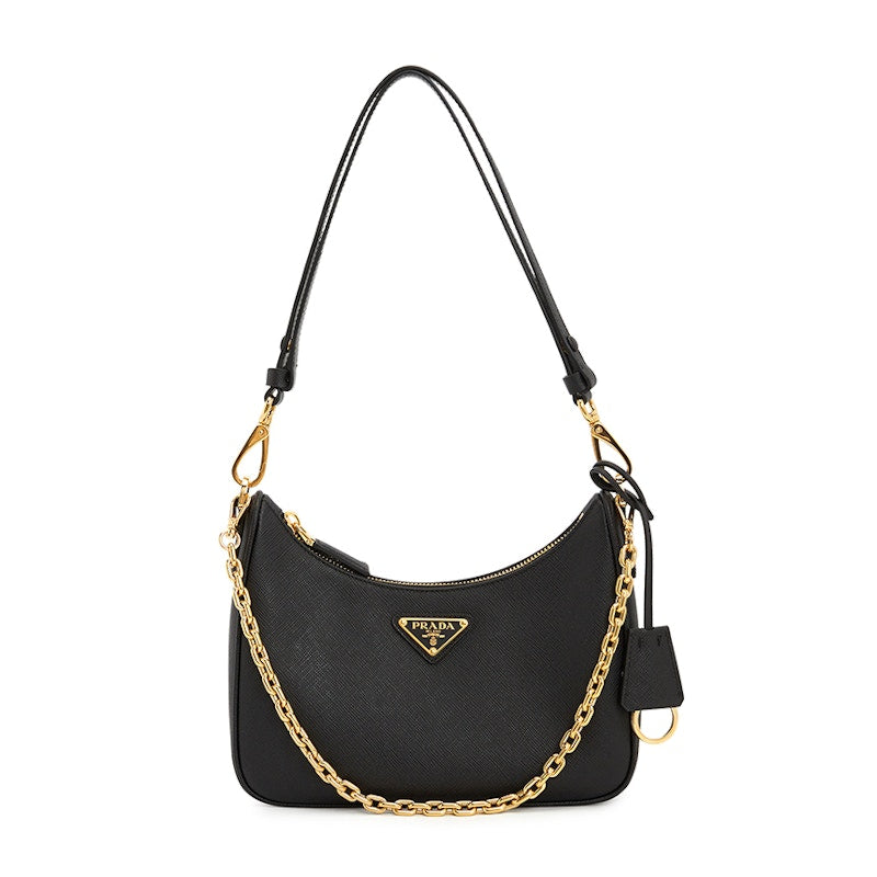 Prada Reedition Saffiano Chain Shoulder Bag Black