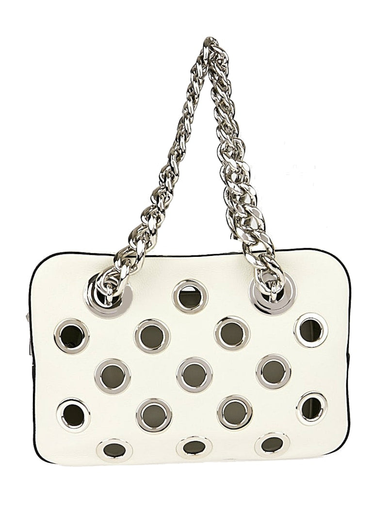 Prada Grommet Shoulder Bag Vitello Daino White