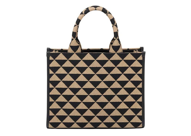 Prada Small Symbole Embroidered Fabric Handbag Black/Beige