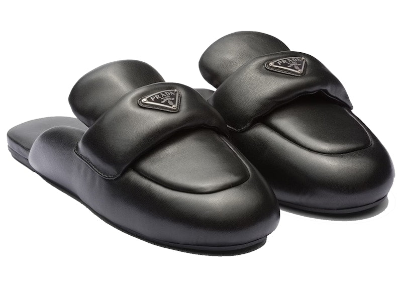 Prada Soft Padded 5mm Sabots Black Nappa Leather