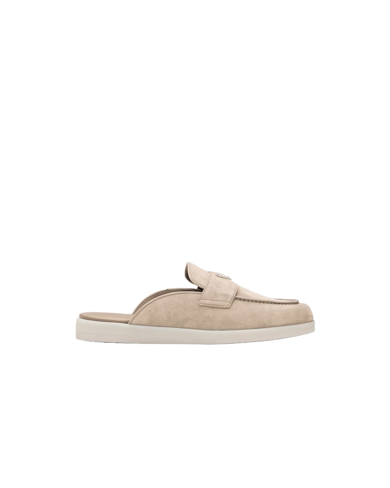 Prada Suede Sabots Slides Beige