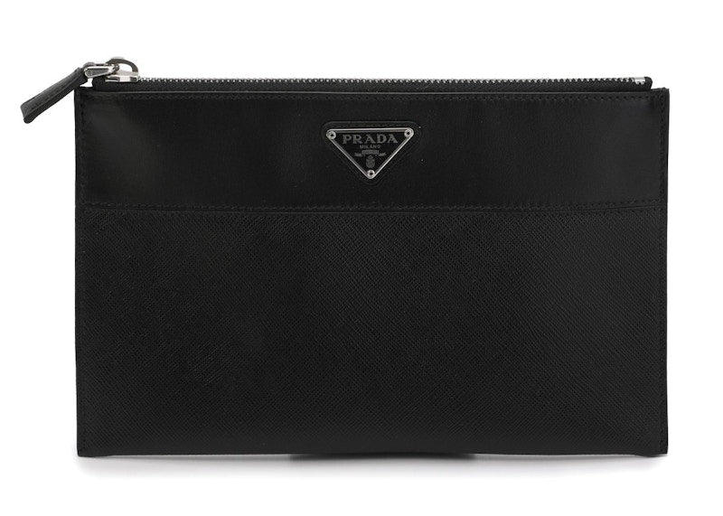 Prada Triangle Logo Plaque Pouch Black