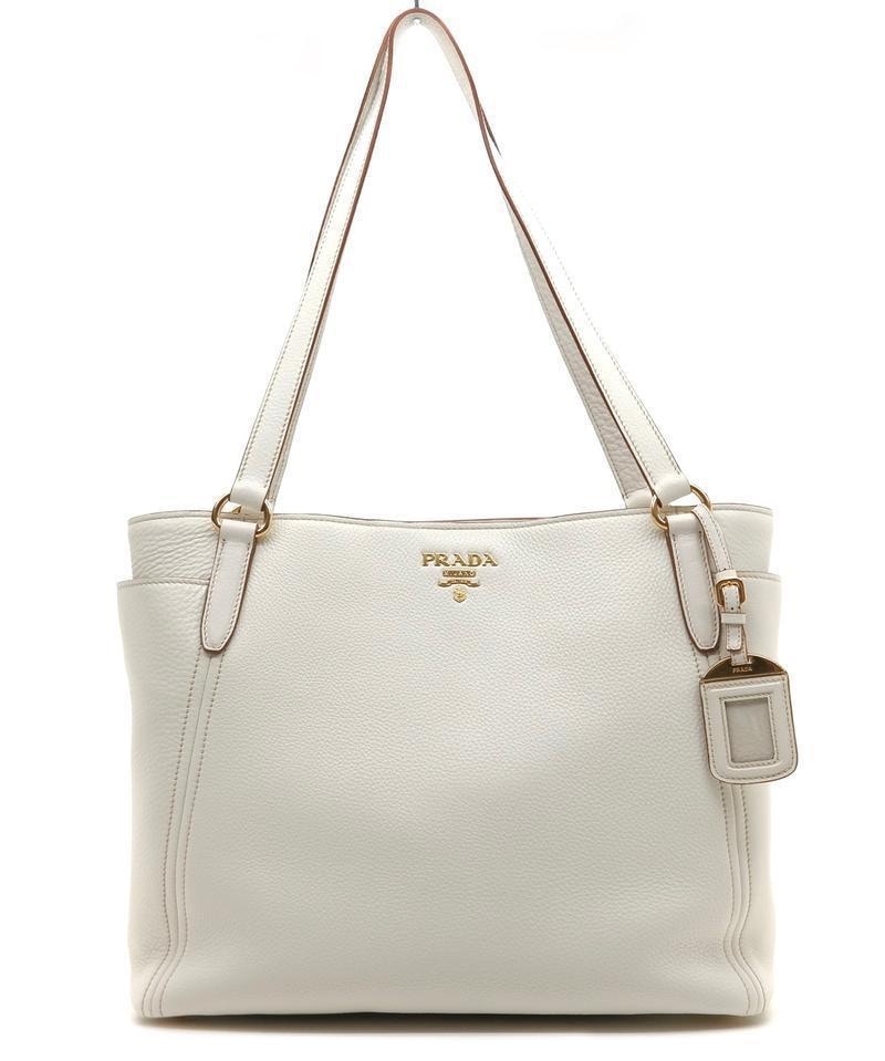 Prada Vitello Daino Shopping Tote White