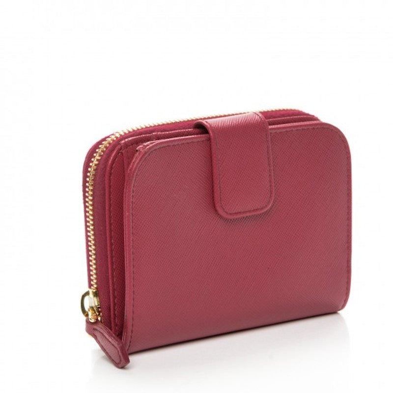 Prada Metal Compact Wallet Saffiano Ibisco Dark Pink