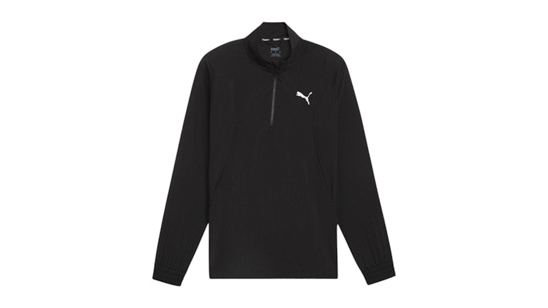 Puma Fit Woven Logo Mock Neck Long Sleeve Quarter Zip Pullover Black