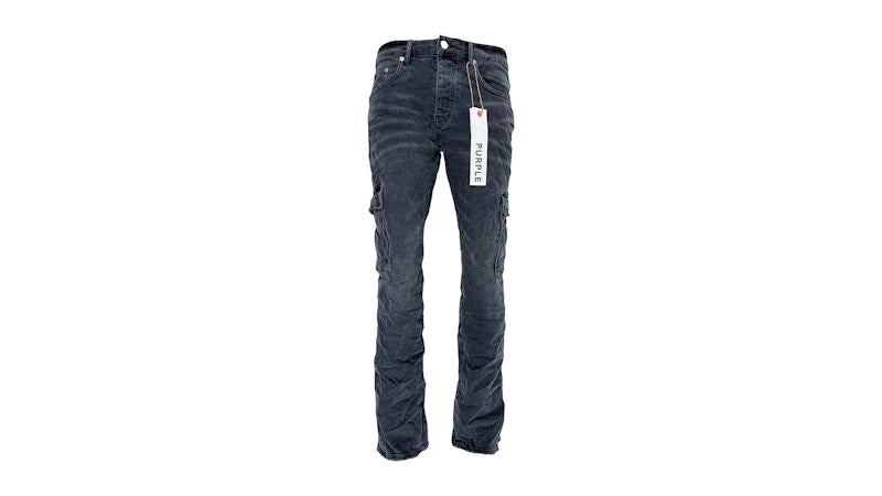 Purple Brand Black Washed Cargo Flare Jean Black