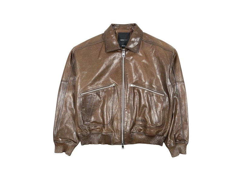 Purple Brand Distressed Leather Bomber Brown