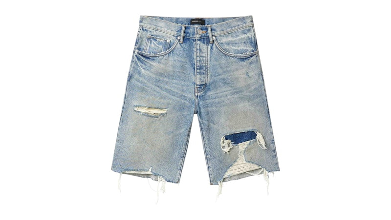 Purple Brand Faros Rip Patched Shorts Indigo