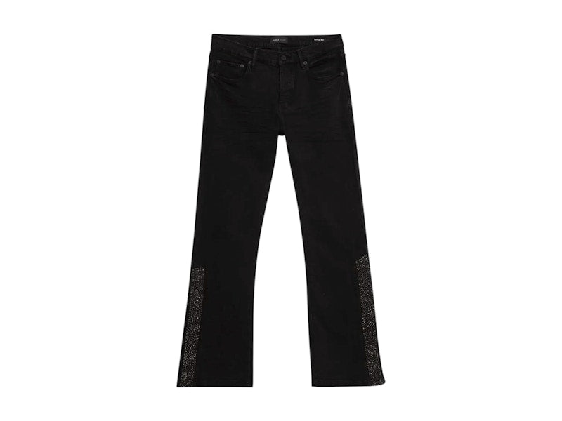 Purple Brand Flare Crystal Side Snap Jeans Black