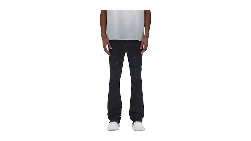 Purple Brand P004-BEMF126 Beaded Monogram Flare Jeans Black