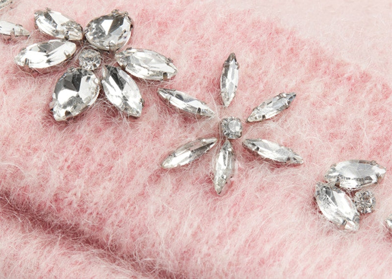 Rabanne H&M Embellished Mohair-Blend Beanie Pink