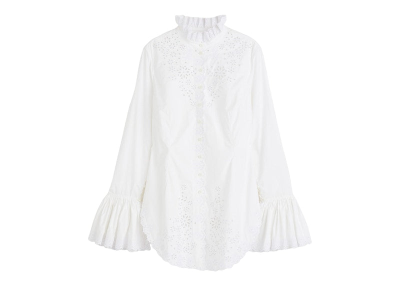 Rabanne H&M Eyelet Embroidered Poplin Shirt White