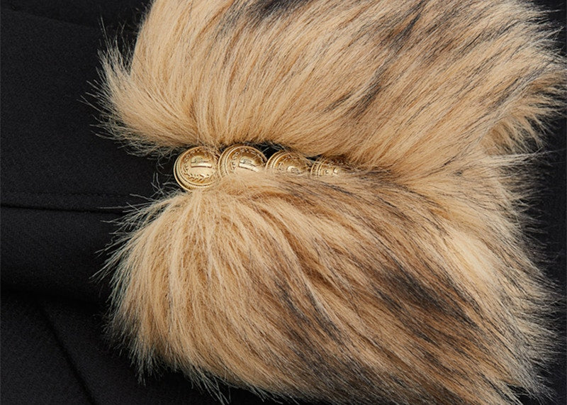 Rabanne H&M Fuzzy-Detail Wool Coat Black