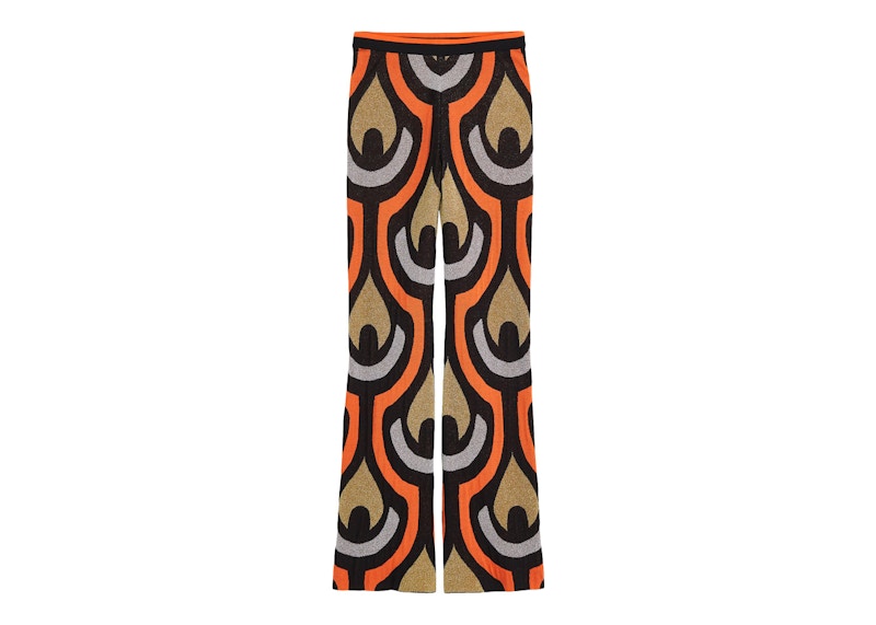 Rabanne H&M Glittery Jacquard-Knit Pants Orange Multicolor