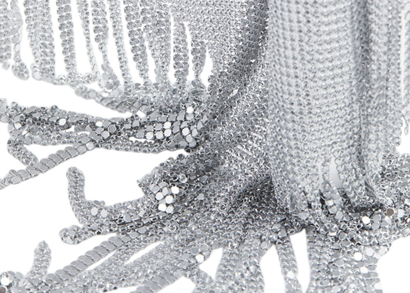 Rabanne H&M Metal-Mesh Skirt with Fringe Silver