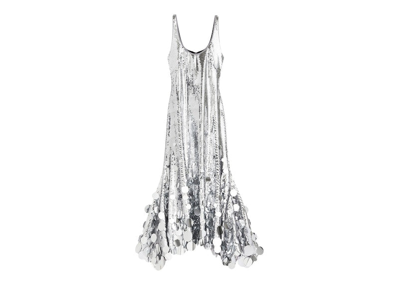 Rabanne H&M Sequined Flared-Skirt Dress Silver