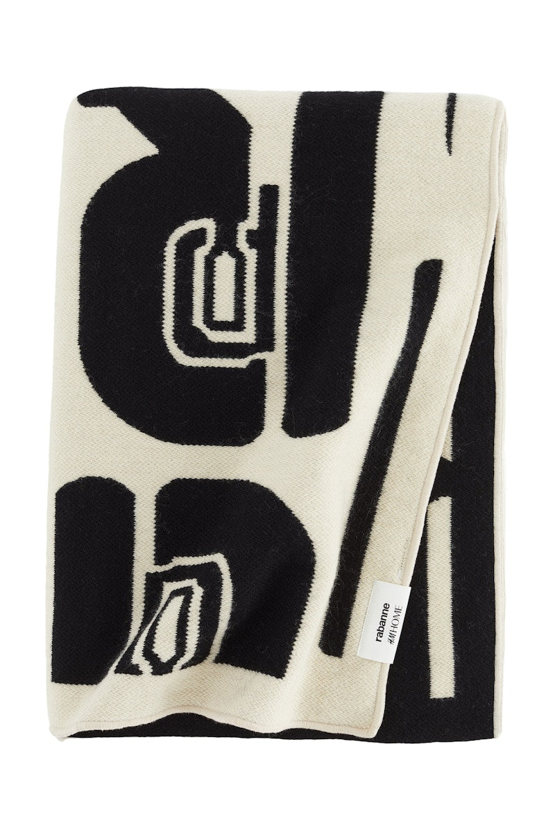 Rabanne H&M Wool-Blend Logo Throw Beige/Black