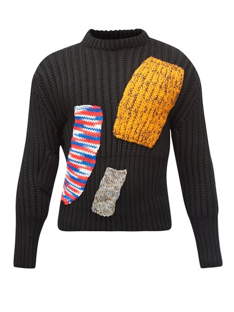 Raf Simons Archive Redux AW14 Knitted-Patchwork Wool Blend Sweater Black