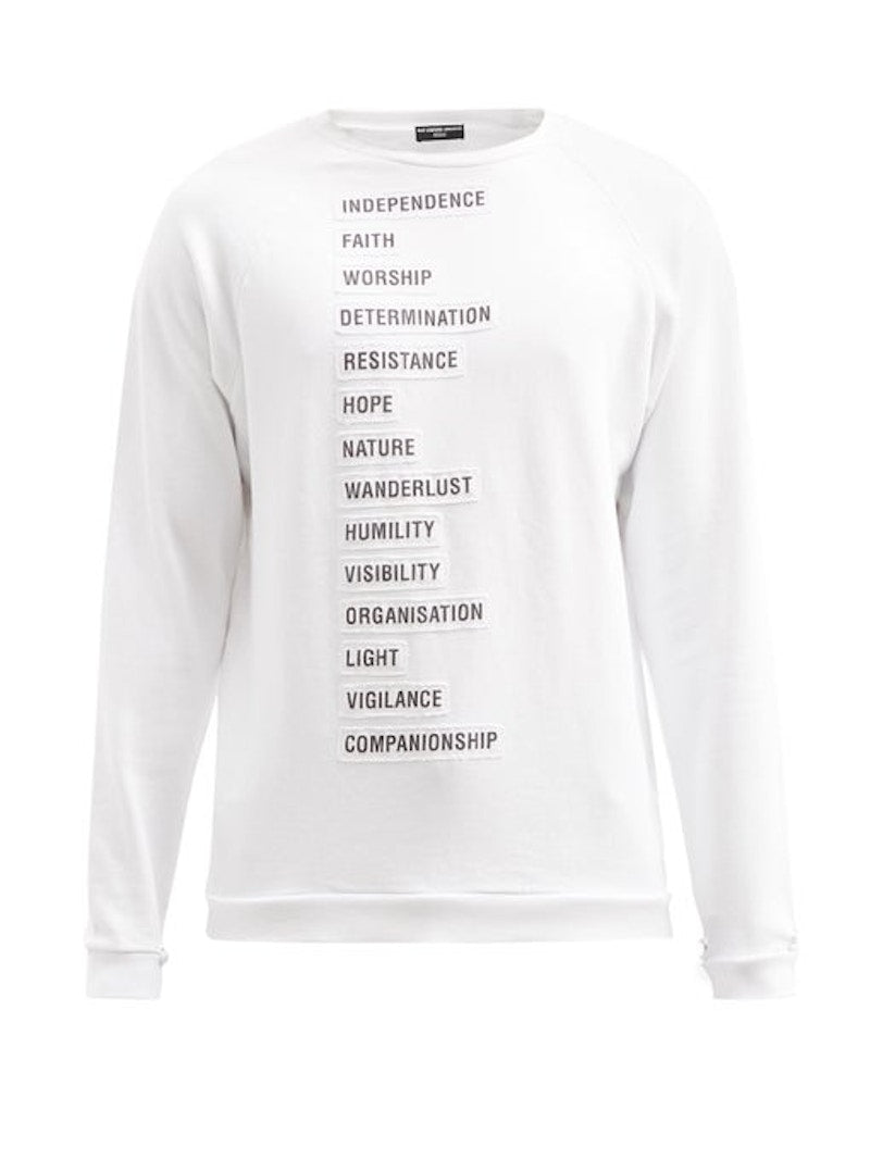 Raf Simons Archive Redux SS02 Word Print Cotton Jersey Sweatshirt White