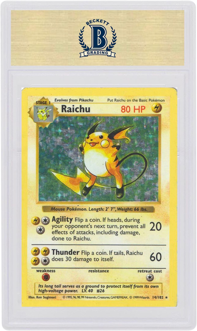 Raichu-Holo 1999 Pokemon TCG Base Set Shadowless #14/102 (PSA or BGS Graded)