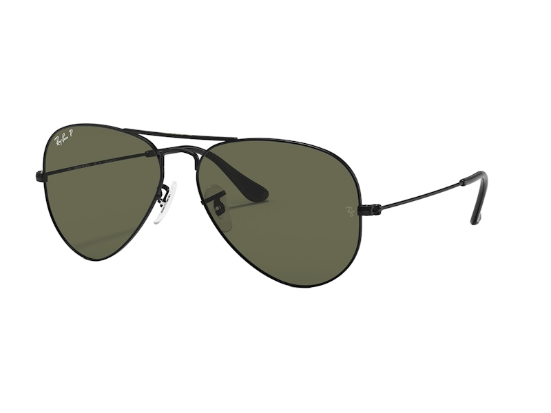 Ray-Ban Aviator Classic Polarized Sunglasses Polished Black Frame/Green Lens (RB3025 002/58 58-14)