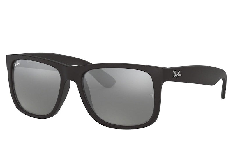 Ray-Ban Justin Rubberised Sunglasses Black/Mirrored Grey/Silver (RB4165 622/6G 51)