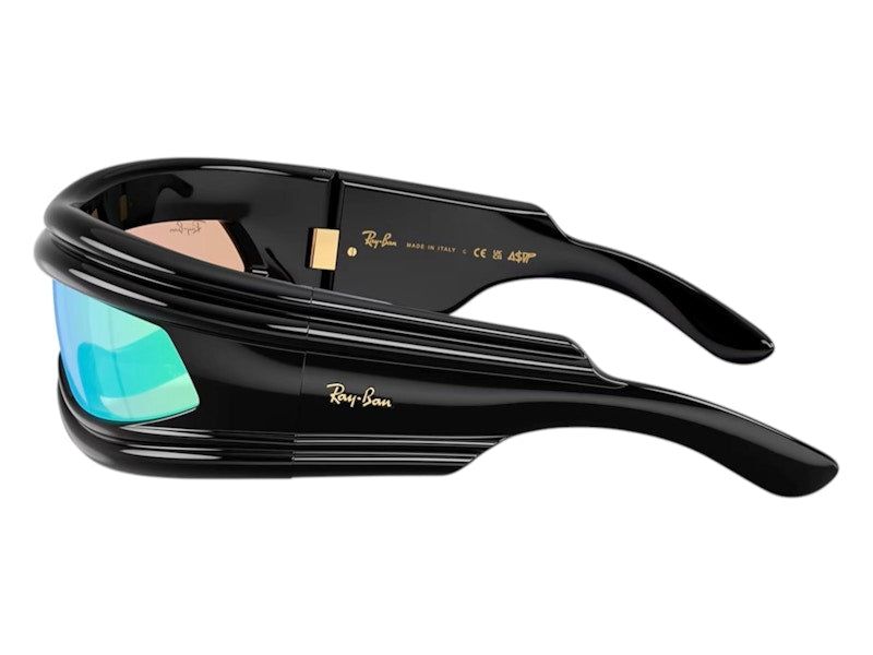 Ray-Ban x A$AP Ultra Wrap 001 Next Generation Collection Sunglasses Polished Black Light Grey Mirror Blue (RB4943 601/Y7 0-135)