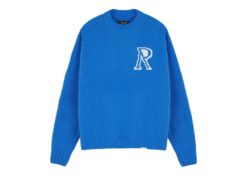 Represent Initial Boucle Knitted Sweater Cobalt Blue/White