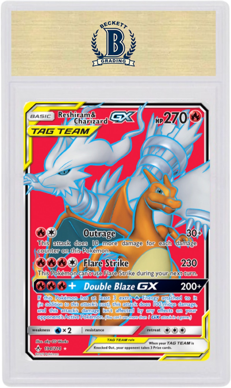 Reshiram & Charizard GX 2019 Pokemon TCG Sun & Moon Unbroken Bonds Full Art #194/214 (PSA or BGS Graded)